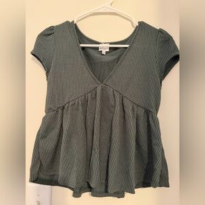 Blue Rain Green Ribbed Peplum Short Sleeve Top